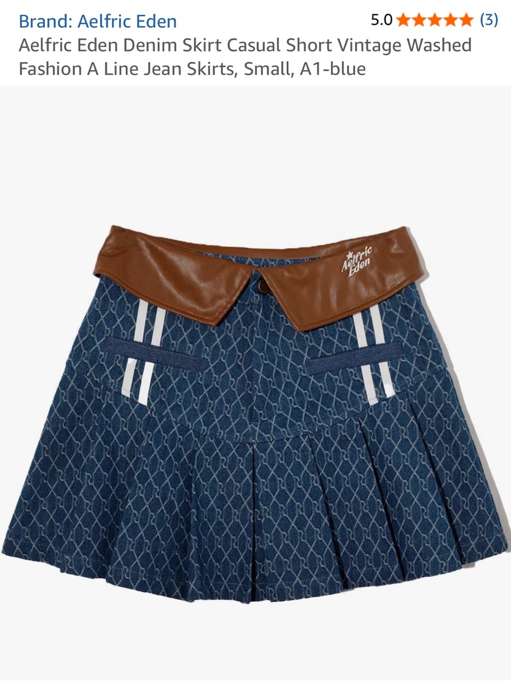 Aelfric Eden Navy Patterned Skater Skirt with Brown Waist Panel